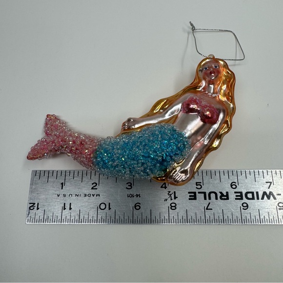 Vintage Mermaid Christmas Ornament Blown Glass Glitter Beads Accents - Picture 7 of 8